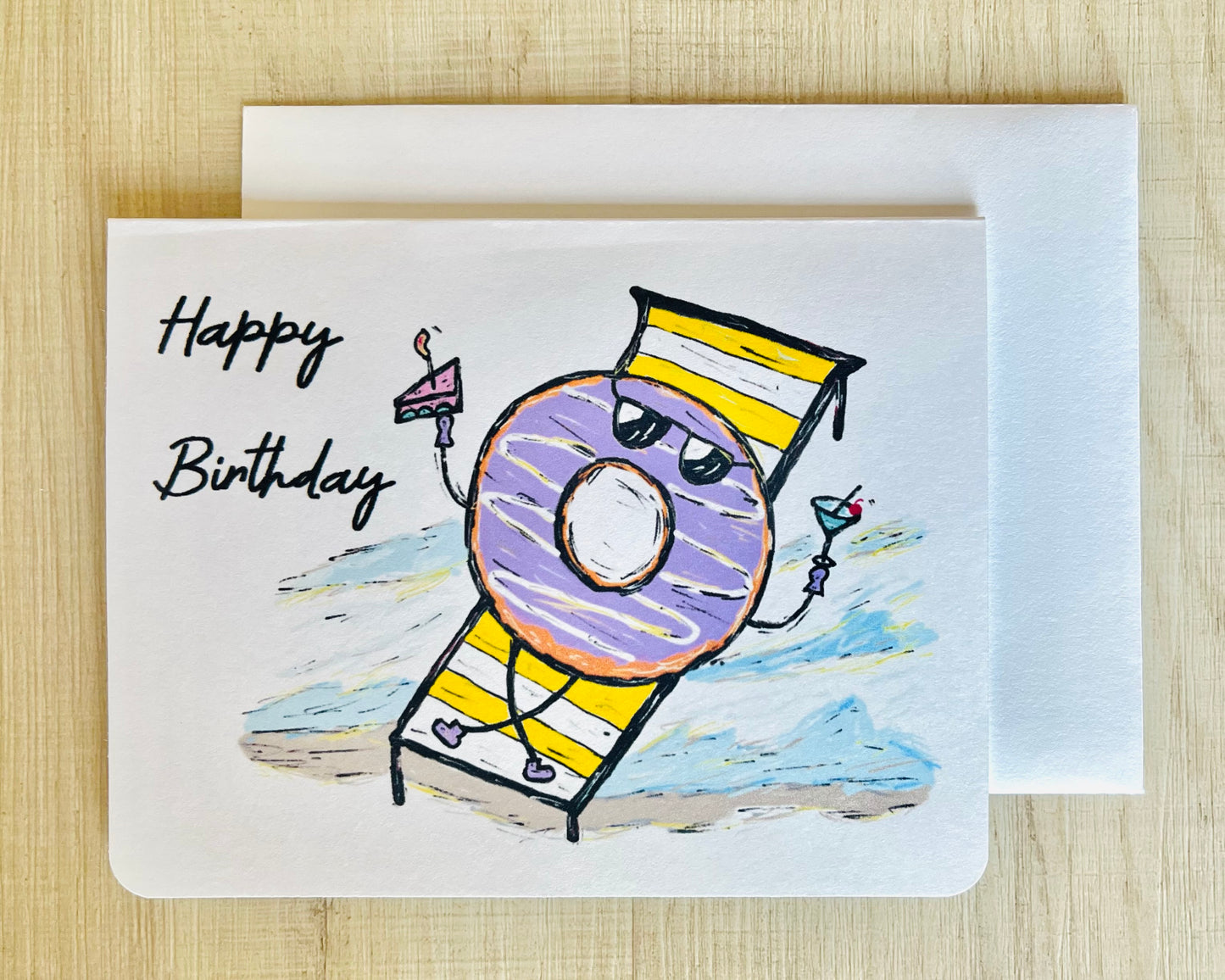 Donut Relaxing on a Beach Chair Birthday Greeting Card