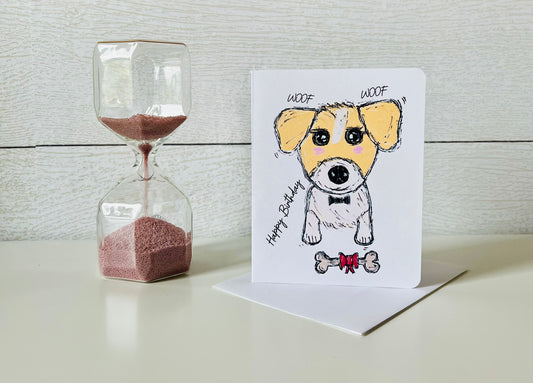 Woof Woof Puppy Handmade Birthday Greeting Card
