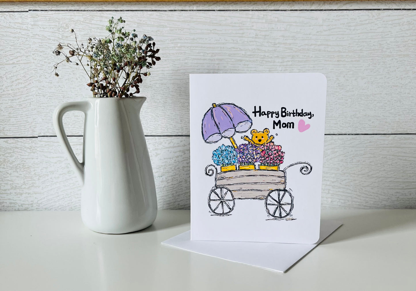 Flower Cart Mom Handmade Birthday Greeting Card