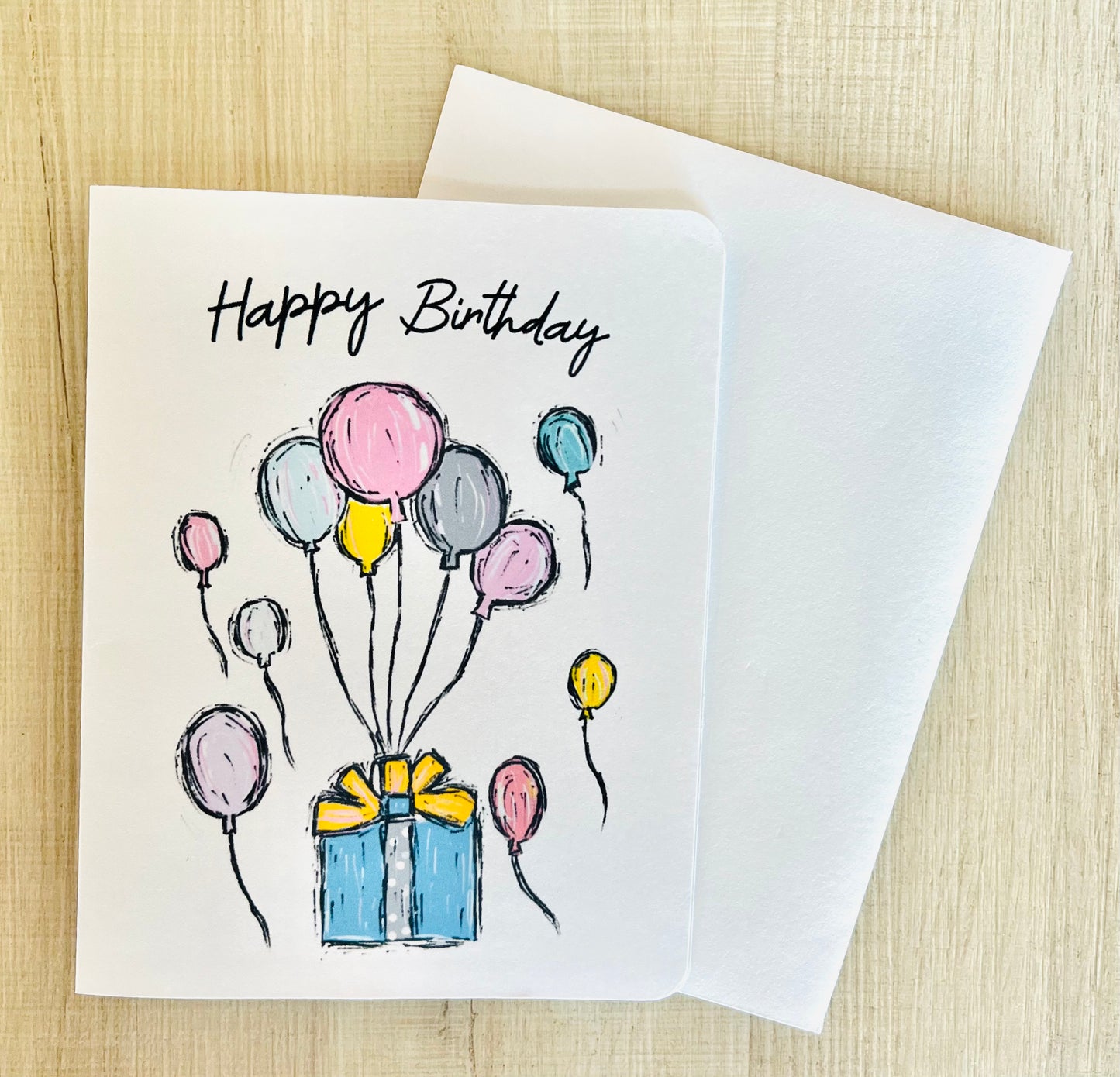 Birthday Present and Balloons Handmade Greeting Card