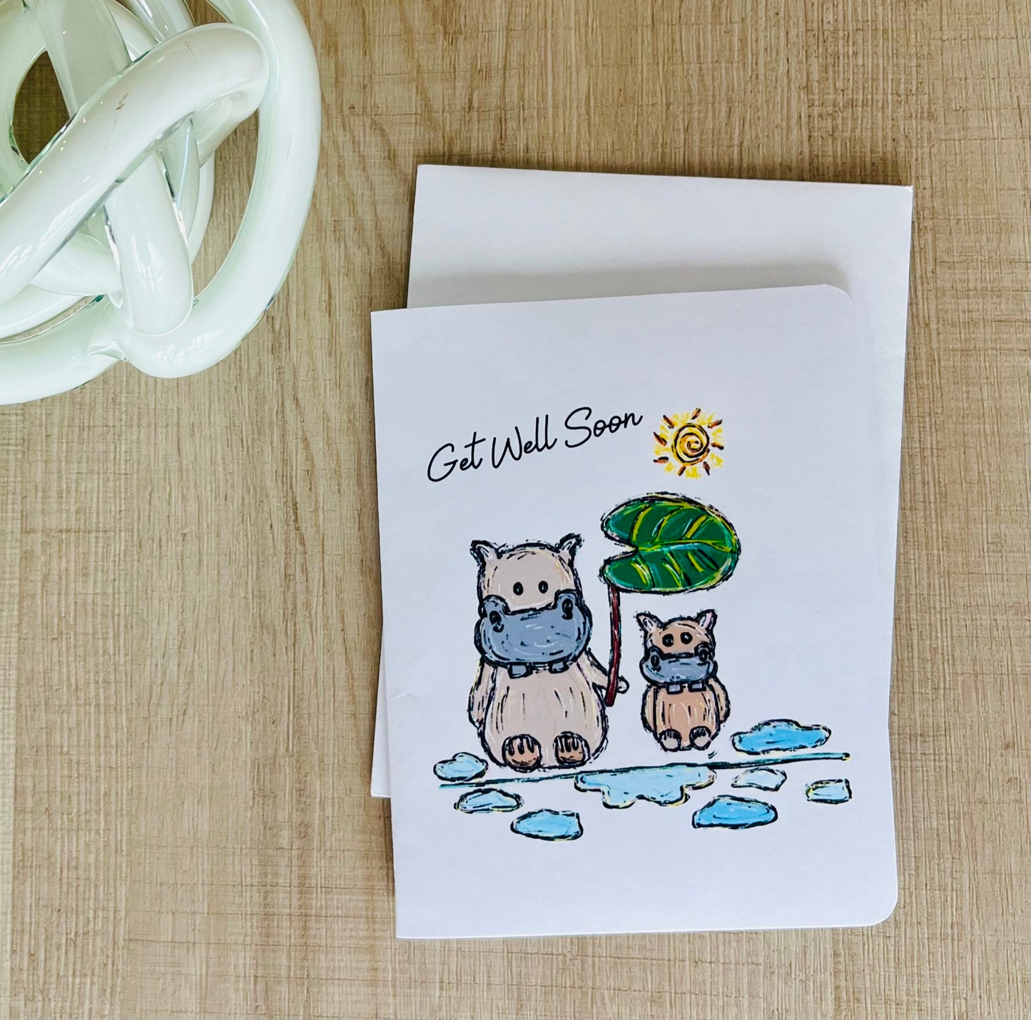 Caring Hippo Get Well Soon Handmade Greeting Card