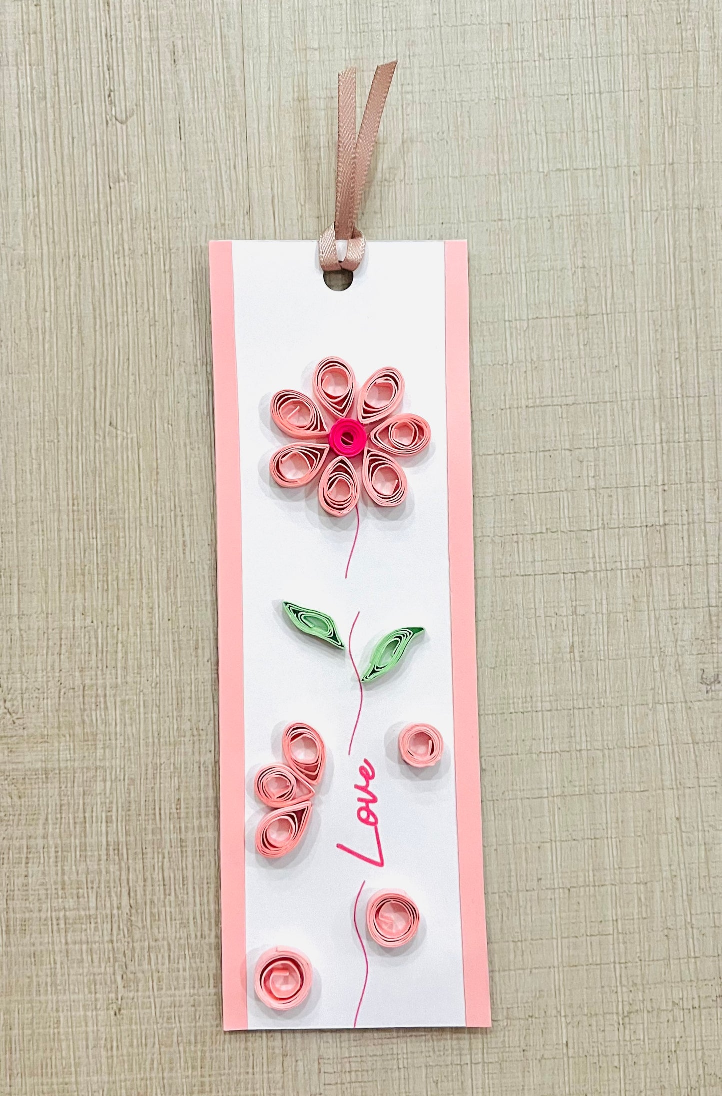 "LOVE" Handmade Quilled Flower Bookmark