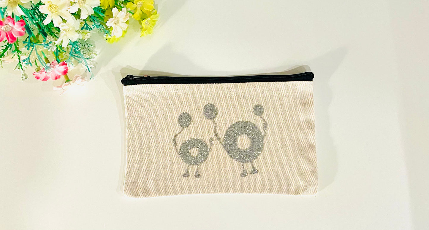 Canvas Pouch - Silver Glitter Donuts