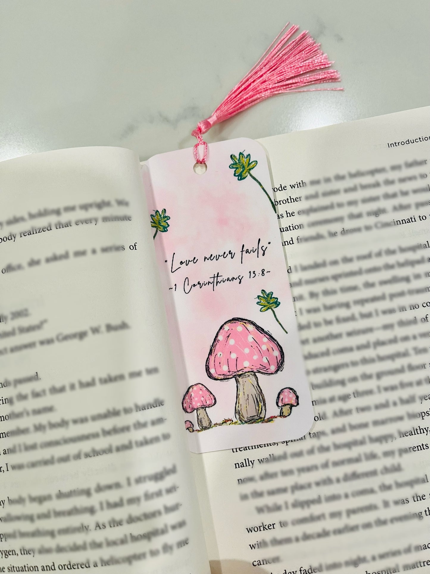 Pink Mushroom Handmade Bookmark