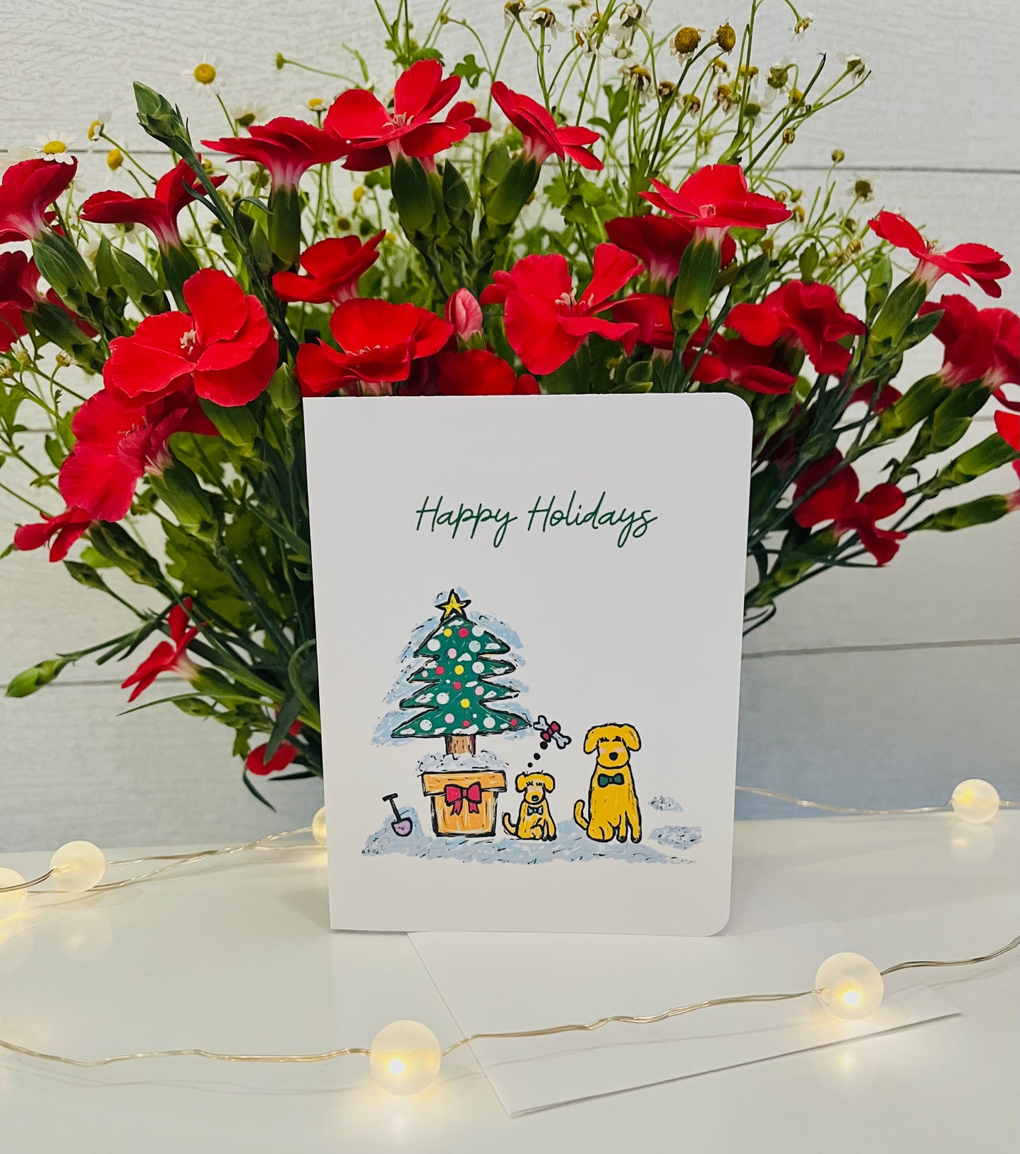 Labrador Dogs Playing in Snow Handmade Holiday Greeting Card