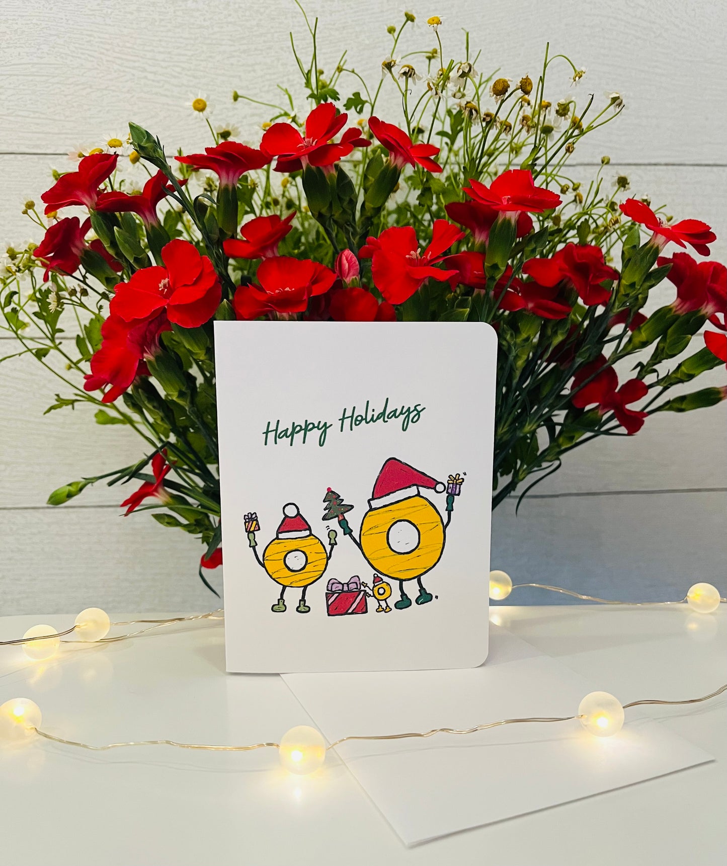 Santa Donuts Bringing Presents Handmade Holiday Greeting Card