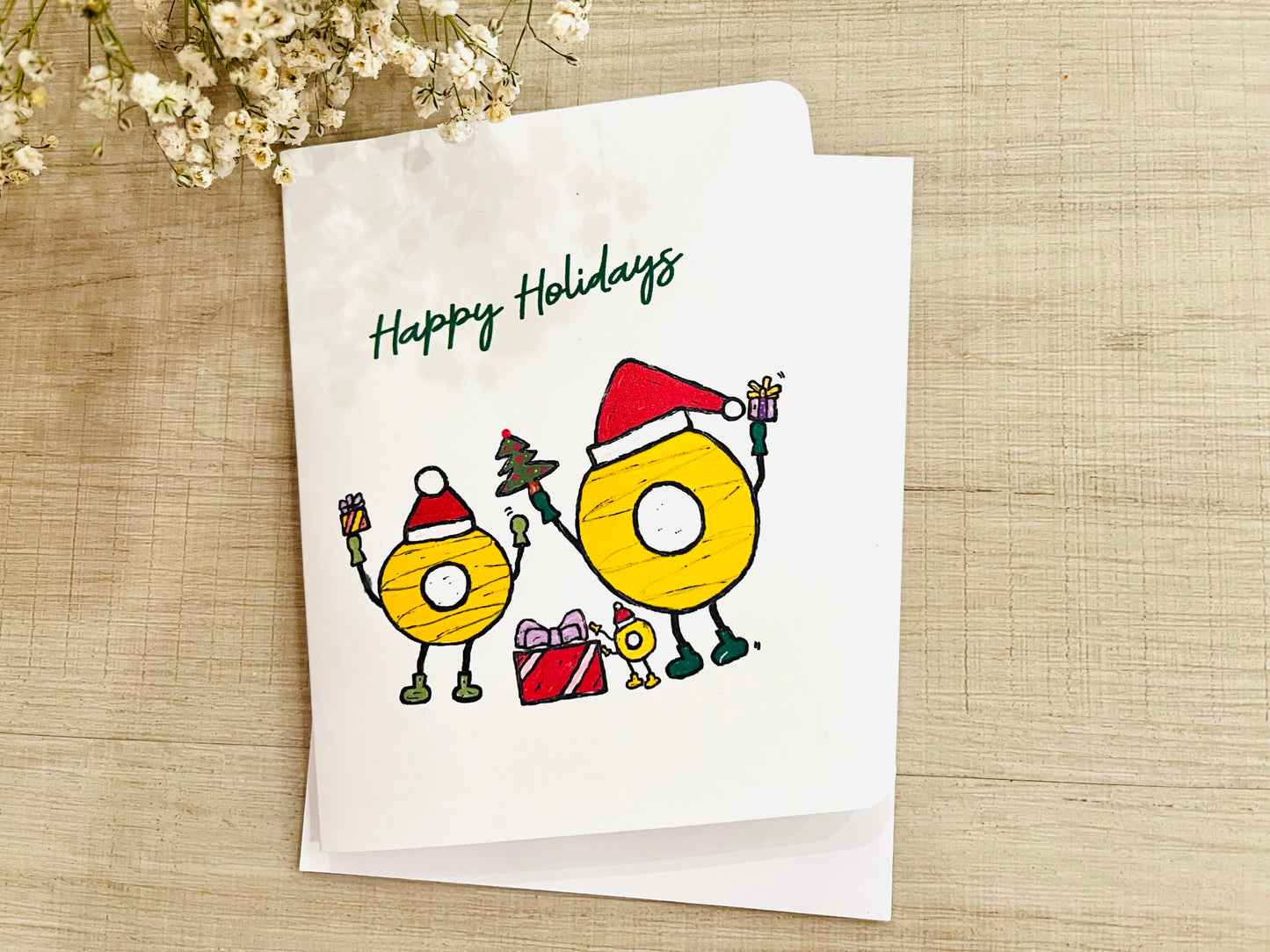 Santa Donuts Bringing Presents Handmade Holiday Greeting Card
