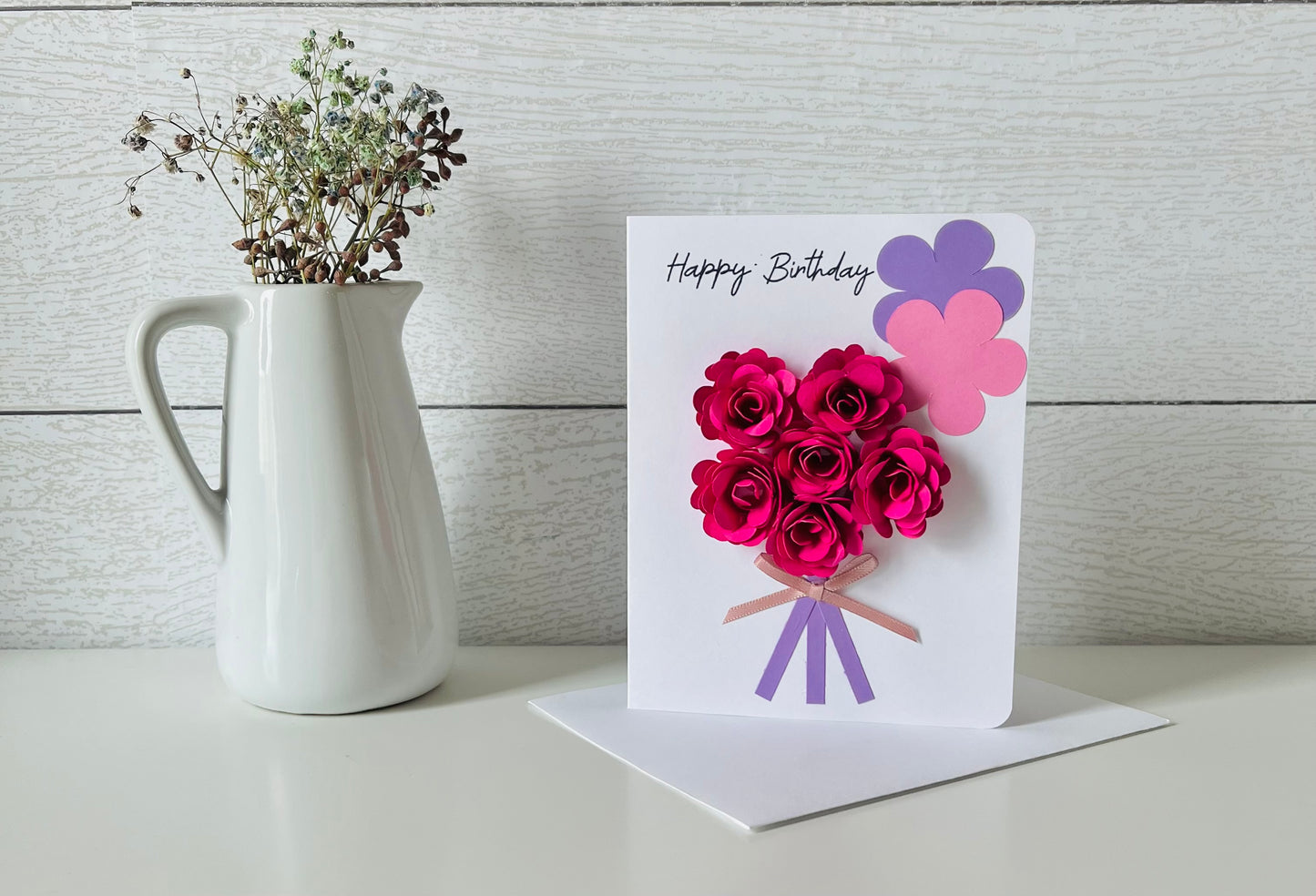 Paper Rose Bouquet Handmade Birthday Greeting Card