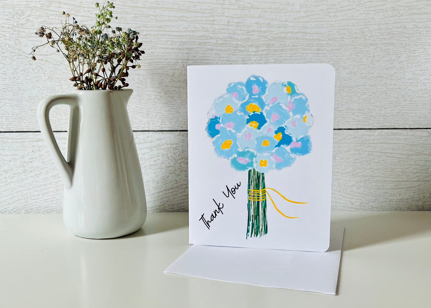 Blue Flower Bouquet Thank You Handmade Greeting Card