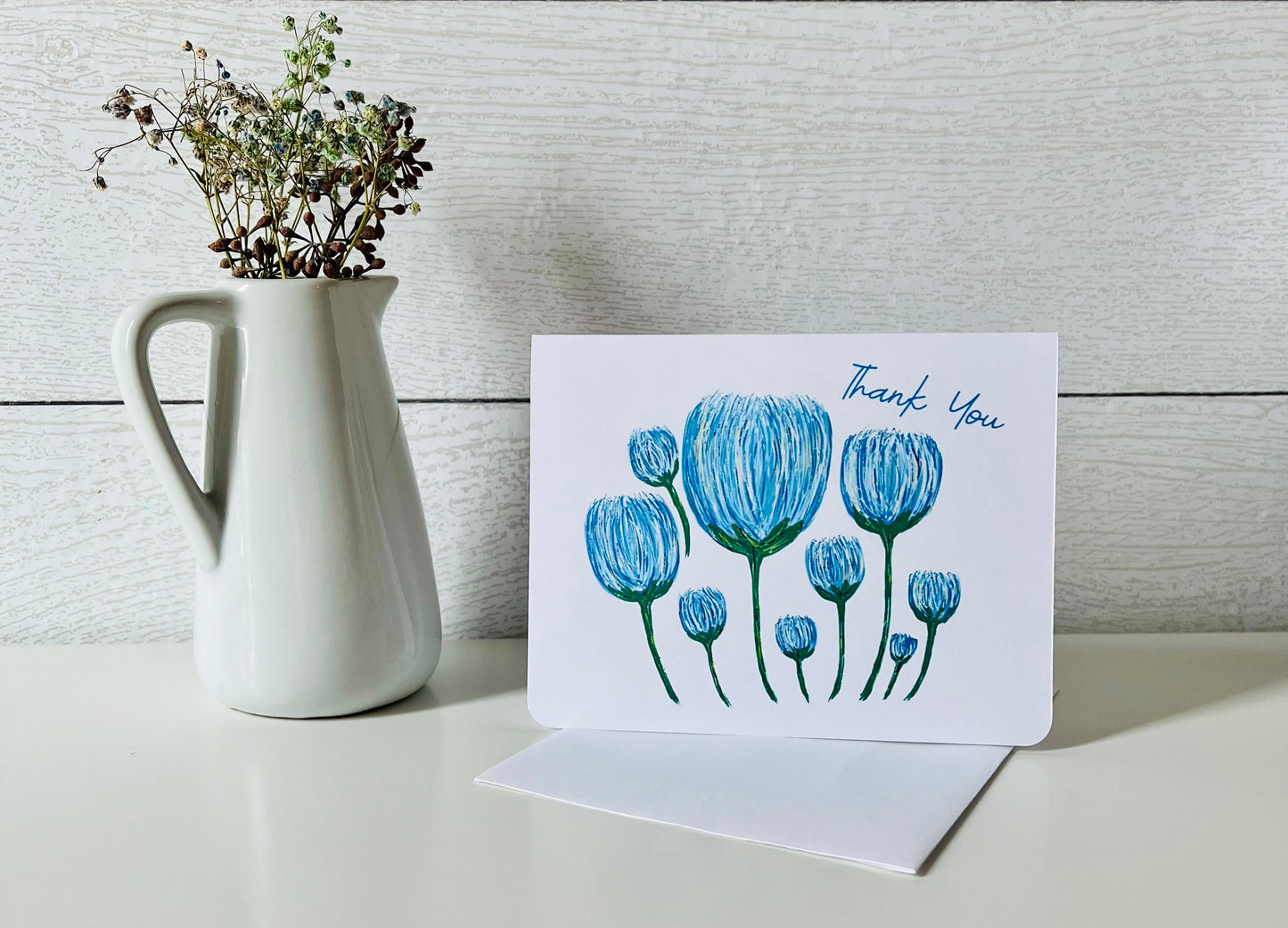 Blue Tulip Field Thank You Handmade Greeting Card