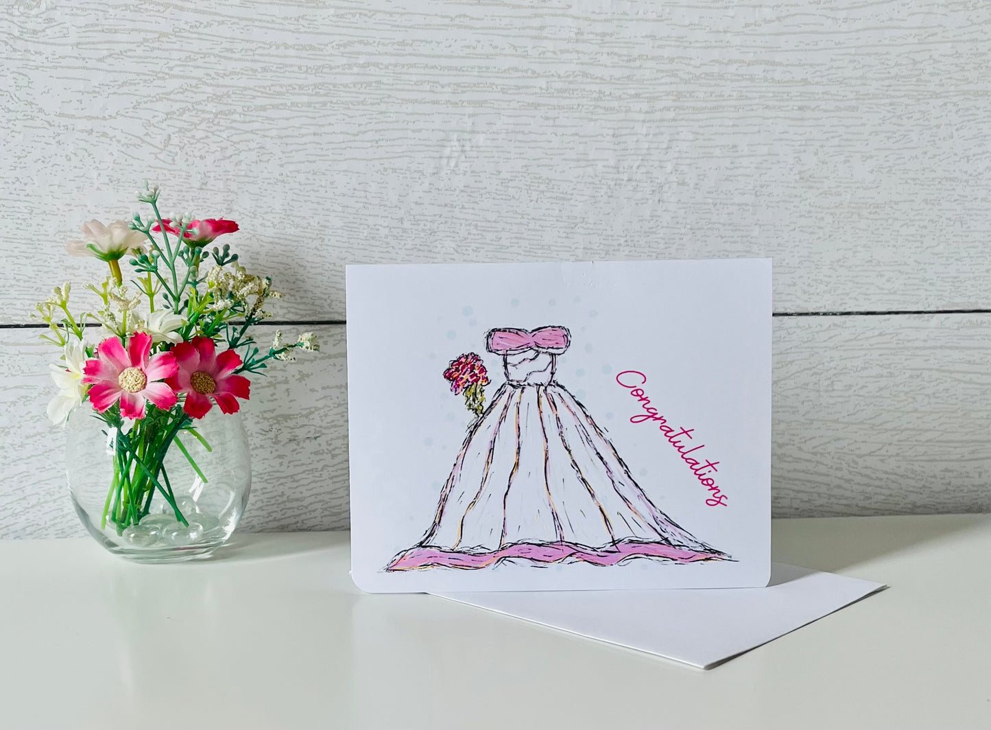 Romantic Wedding Dress Handmade Greeting Card