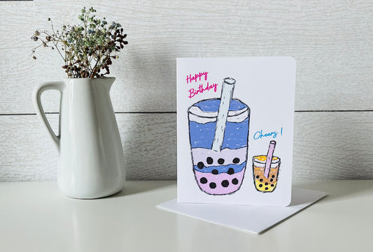 Bubble Tea Handmade Birthday Greeting Card