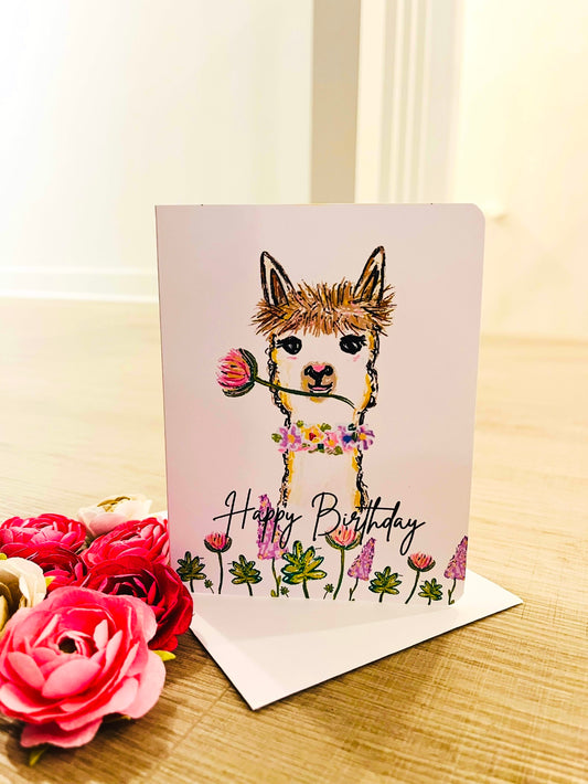 Alpaca Birthday Handmade Birthday Greeting Card