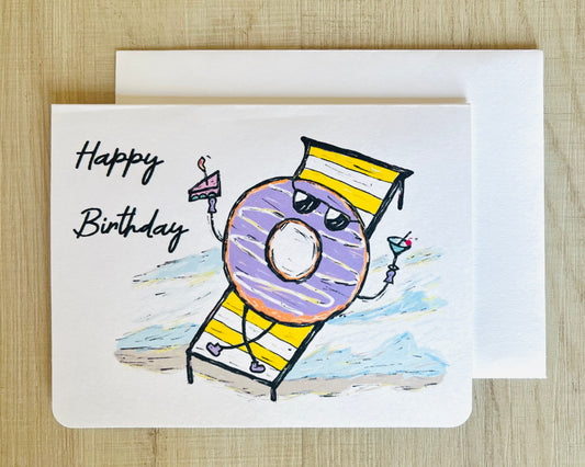 Donut Relaxing on a Beach Chair Birthday Greeting Card