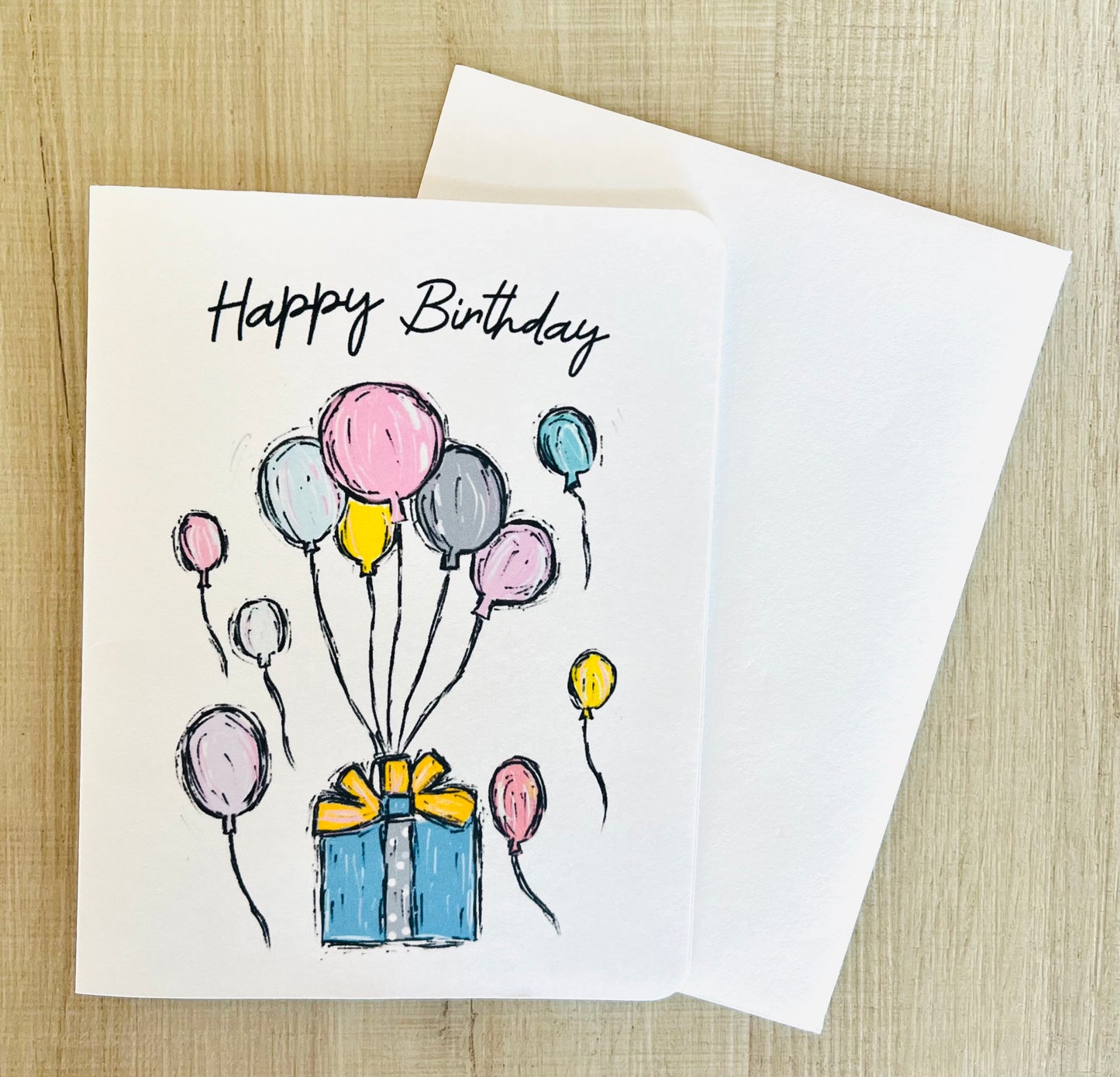 Birthday Present and Balloons Handmade Greeting Card