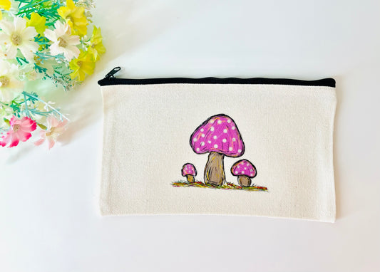 Canvas Pouch - Pink Mushrooms