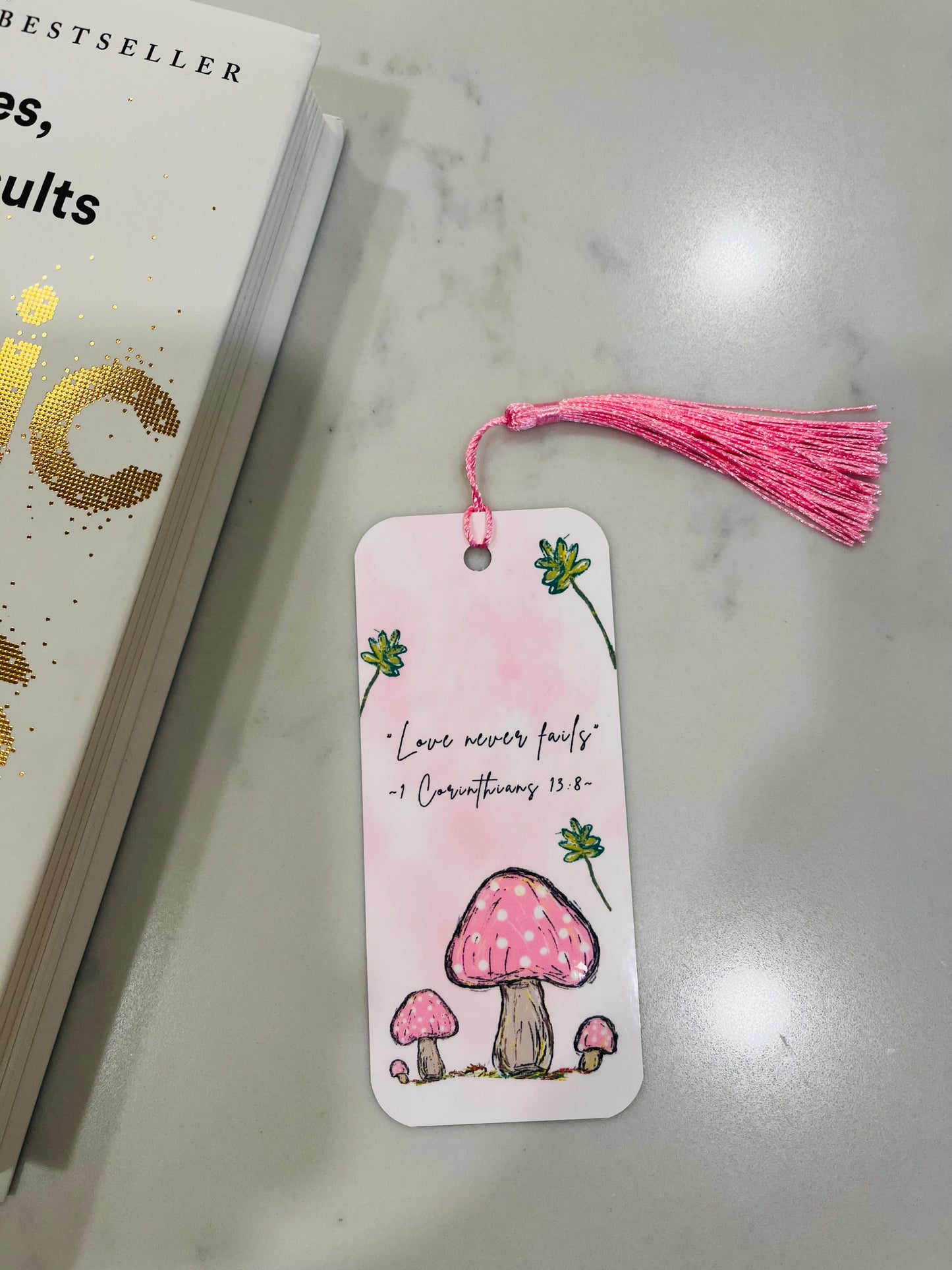 Pink Mushroom Handmade Bookmark