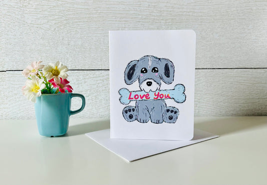 Dog's Favorite Treat "Love You" Handmade Greeting Card