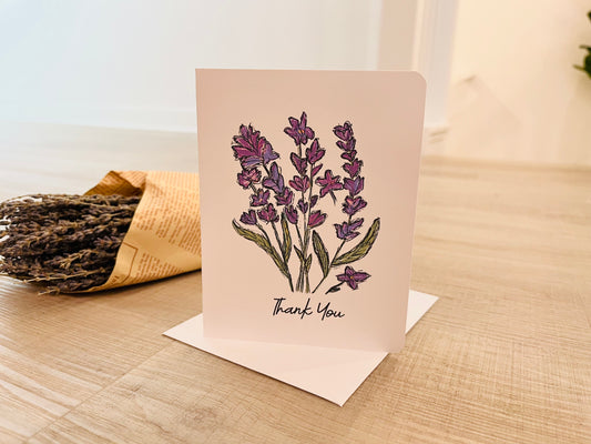 Lavender Flowers Thank You Handmade Greeting Card